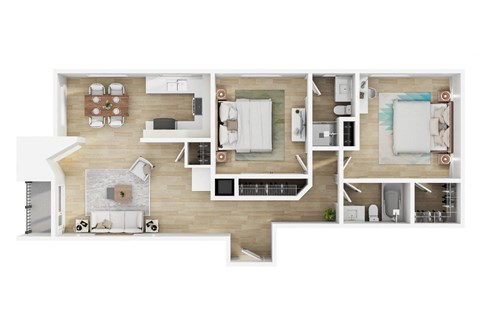 Floor plan for 2 beds, 2 baths